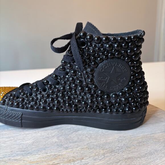 Converse Women's Black and Gold Bling Rhinestone All Star Sneakers US Size 8 - Picture 3 of 12